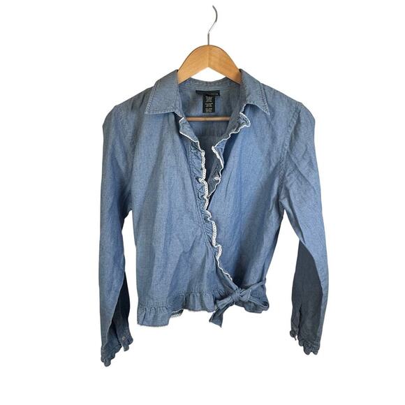 Ralph Lauren Tops - LAUREN JEANS CO Ralph Lauren Chambray Ruffle Wrap Top Blouse Womens Sz 12 Petite